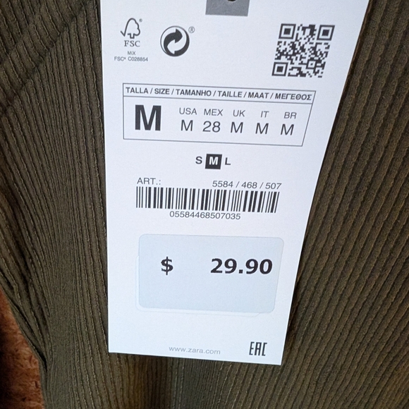 Zara olive green long sleeve ribbed top - Picture 4 of 4